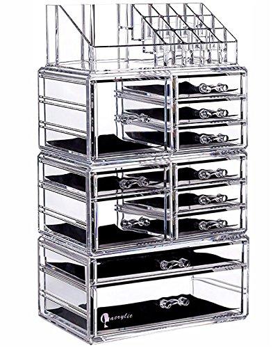 Makeup Organizer Countertop Acrylic,3 Piece Stackable Design Make Up Cosmetics Storage Stand with 11 Drawers,For Cosmetics,Skincare,Vanity,Bathroom,Clear By Cq acrylic