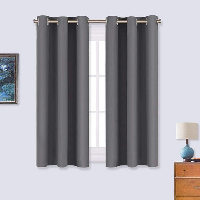 NICETOWN Bedroom Curtains Blackout Drapery Panels, Three Pass Microfiber Thermal Insulated Solid Ring Top Blackout Window Curtains/Drapes (Two Panels, 34 x 54 inches, Gray)