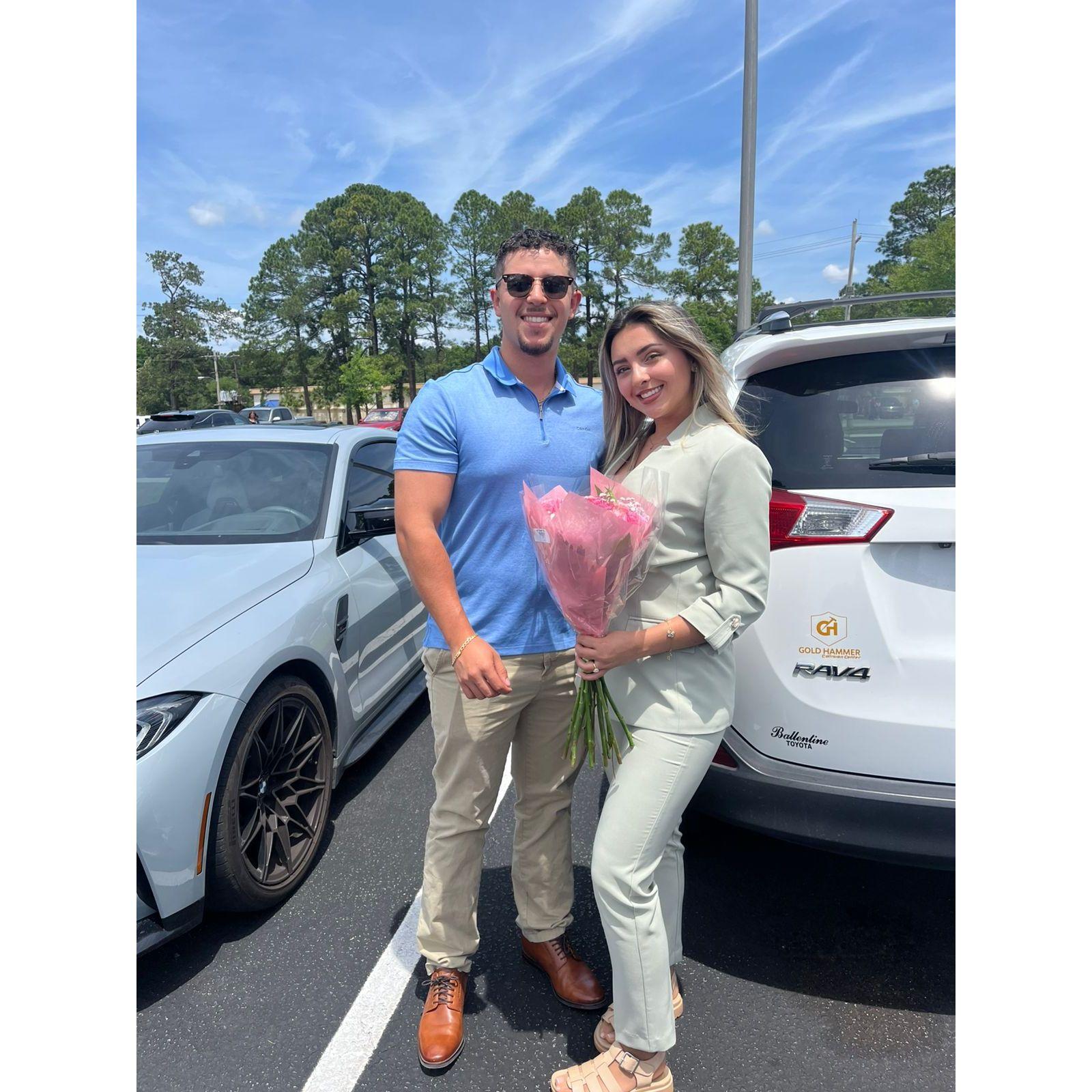 In the parking lot of Mariana's University before her graduation