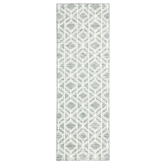 TOWN & COUNTRY EVERYDAY Walker Modern Diamond Everwash Washable Multi-Use Decorative Rug with Non-Slip Backing, Sage Green, 24"x72"
