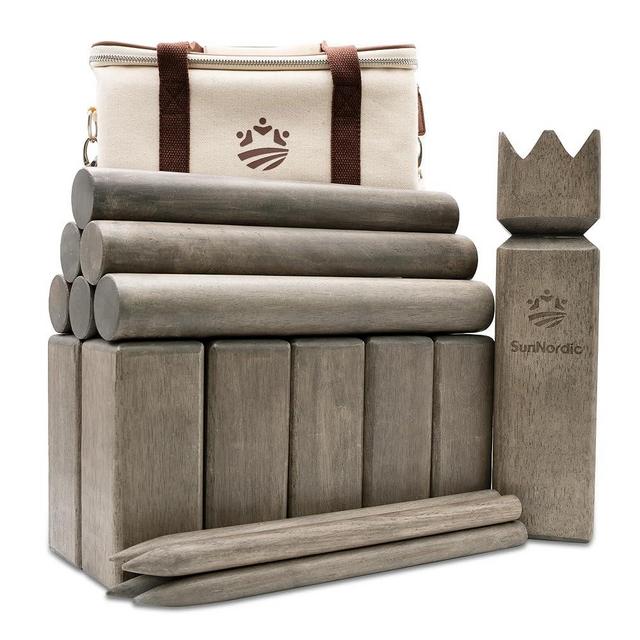 SunNordic Kubb Yard Game Set, Garden Rubber Wood Outdoor Tossing Game with Canvas Carry Bag, Giant Viking Outdoor Chess Game for Kids, Adults & Backyard Lawn
