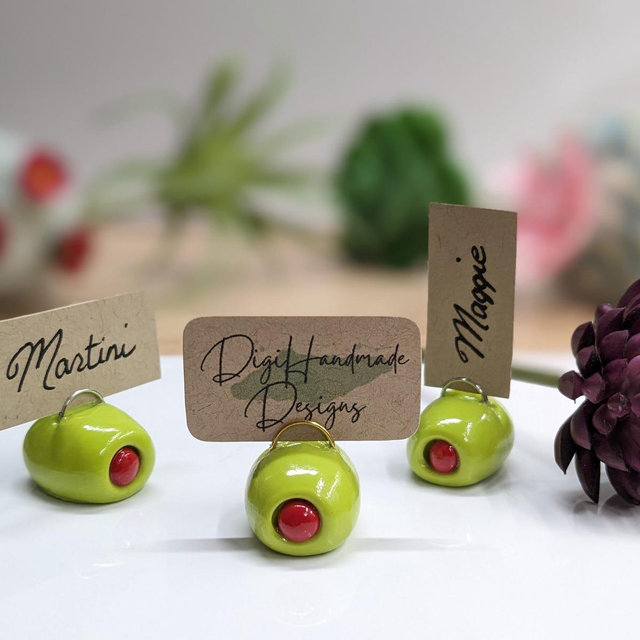 Green Clay Olive Place Card Holder, Bulk Quantities Available