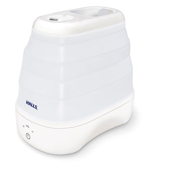 Crane x HALLS Collapsible Cool Mist Humidifier for Bedroom and Office, 1 Gallon Portable Humidifier for Travel and Easy Storage, Blue and White