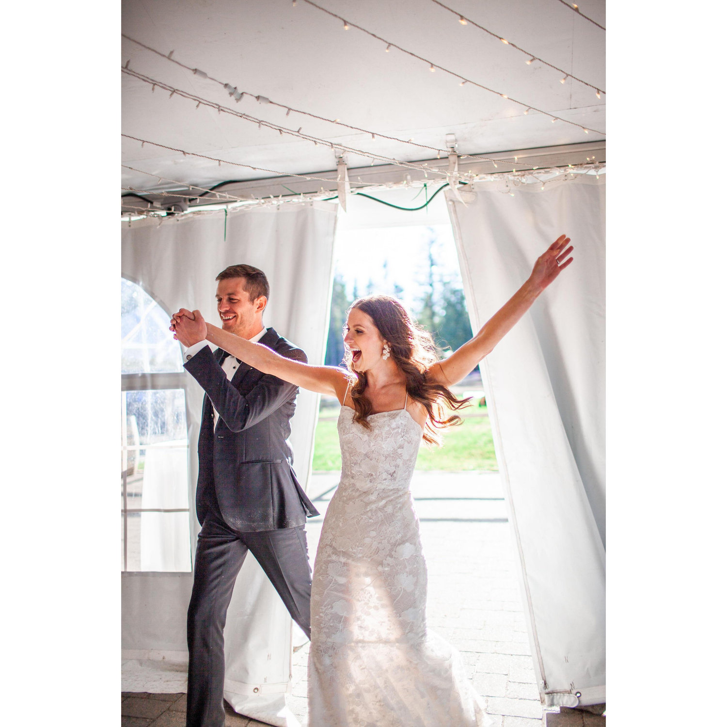Walking into the reception tent