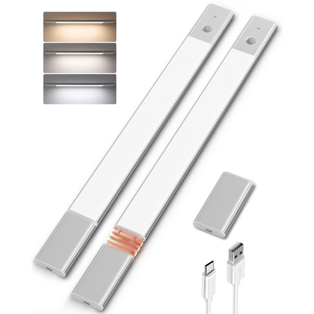 EZVALO 2pk 20" Motion Sensor LED Cabinet Light Bar: Magnetic & Remote Control, Silver