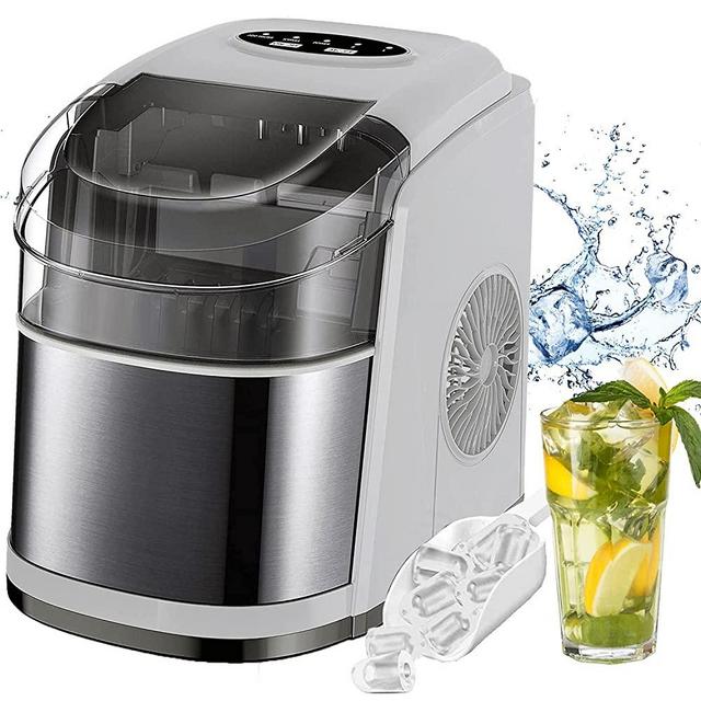 WATOOR Portable Ice Maker Machine for Countertop, 26 lbs Bullet Ice Cube in 24H, 9 Ice Cubes Ready in 6-9 Minutes,2.2L Ice Maker Machine with Ice Scoop and Basket Gray