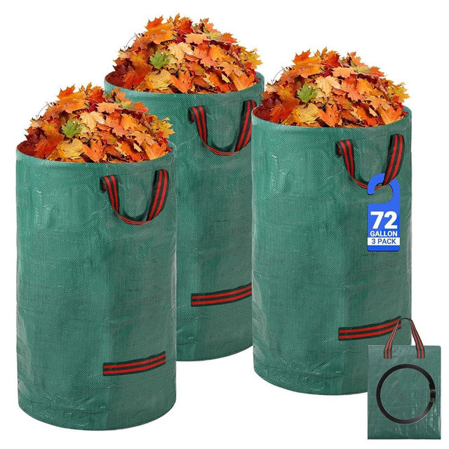 Velway Reusable Yard Waste Bags -72 Gallon 3-Pack Heavy Duty Garden Leaf Bags with 4 Reinforced Handles, Standable Collapsible Lawn Bags with Plastic Ring for Leaves, Grass & Debris