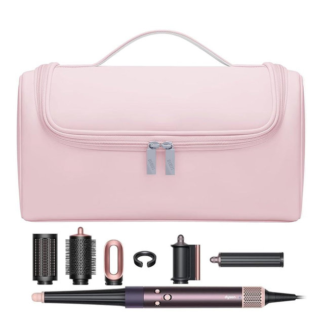 BUBM Travel Case Compatible with Dyson Airwrap Complete Styler and Attachments, Portable Storage Bag with Metal Hanging Hook for Airwrap All Models, Long Barrel, Hair Curler Accessories (Pink)