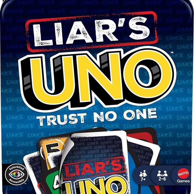 Mattel Games Liar’s UNO Card Game in Travel & Storage Tin for Adults, Kids, Families, Parties & Game Nights, Outwit Other Players with Bluffing & Trickery (Amazon Exclusive)