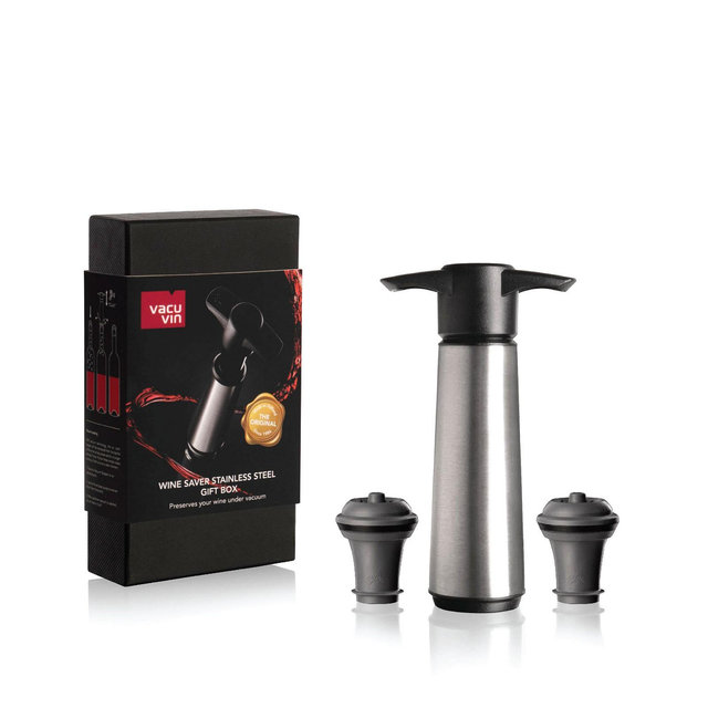 Vacu Vin Stainless Steel Wine Saver Pump with 2 Stoppers