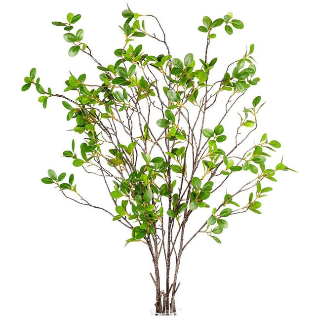 BohoSM 3 Pack Artificial Greenery Stems Branches for Vase Fake Ficus Stems Faux Stems(45"/Branches) (Green)
