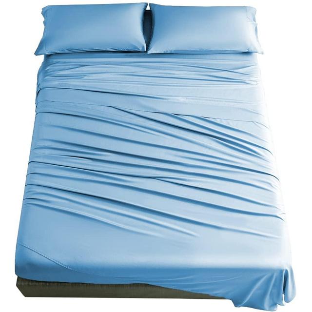 SONORO KATE 100% Bamboo King Size Bed Sheets Set - 1900 Thread Count Super Soft Wrinkle Free Silk Feel, All Seasons,Sheet & Pillowcase Sets Fit 16-20 Inch Deep (Lake Blue, King)