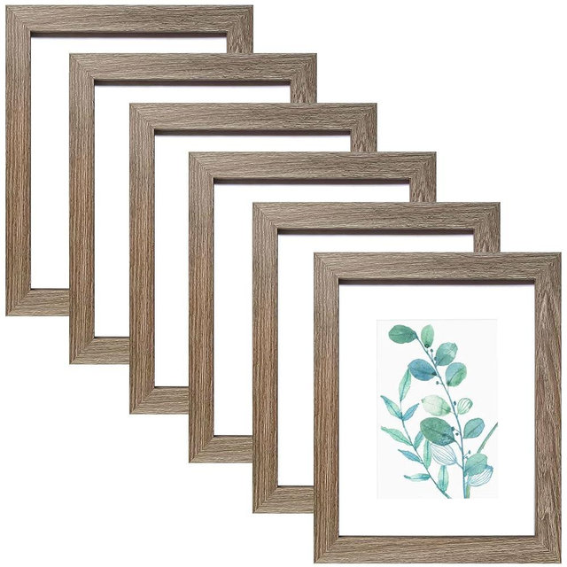 8x10 Picture Frame Grey Set of 6, Display Pictures 5x7 With mat or 8x10 Without Mat