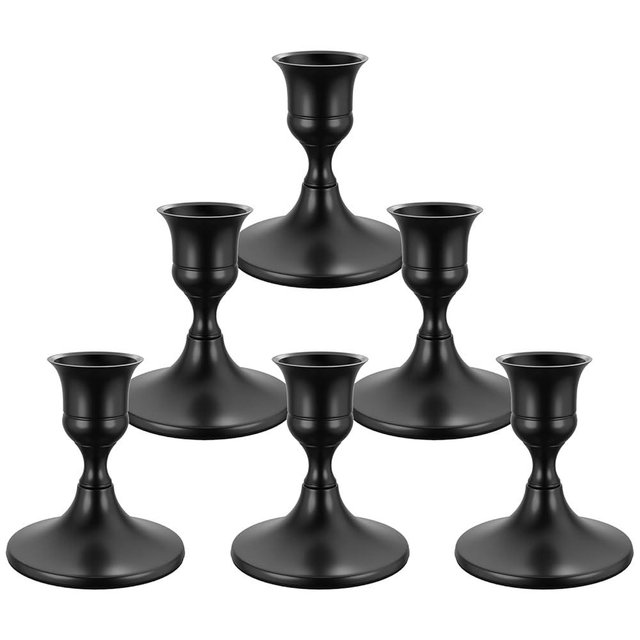 zeochyni 6PCS Black Taper Candle Holders, Vintage Metal Candlestick Holders for Dinner Room Table Centerpiece or Mantel Wedding Party Decor