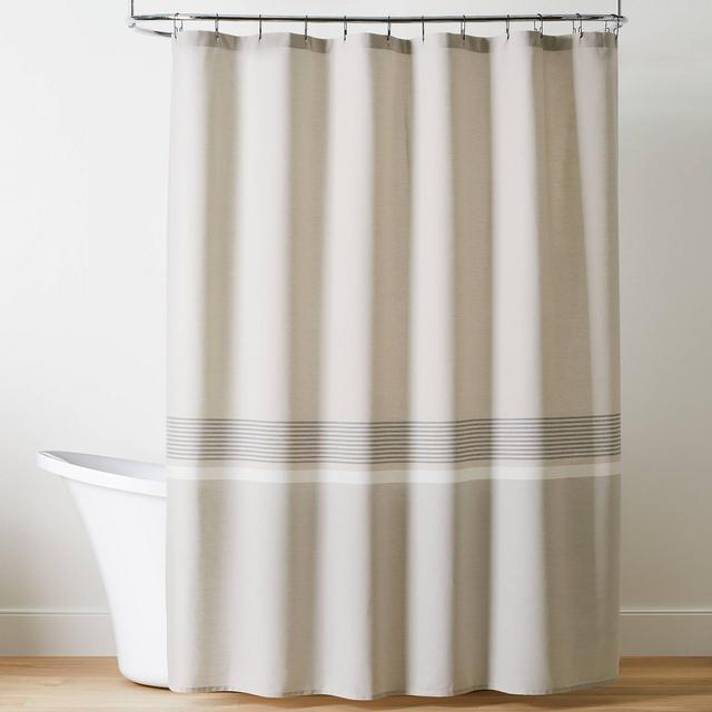 Color Block Striped Woven Shower Curtain Gray/Taupe - Hearth & Hand™ with Magnolia