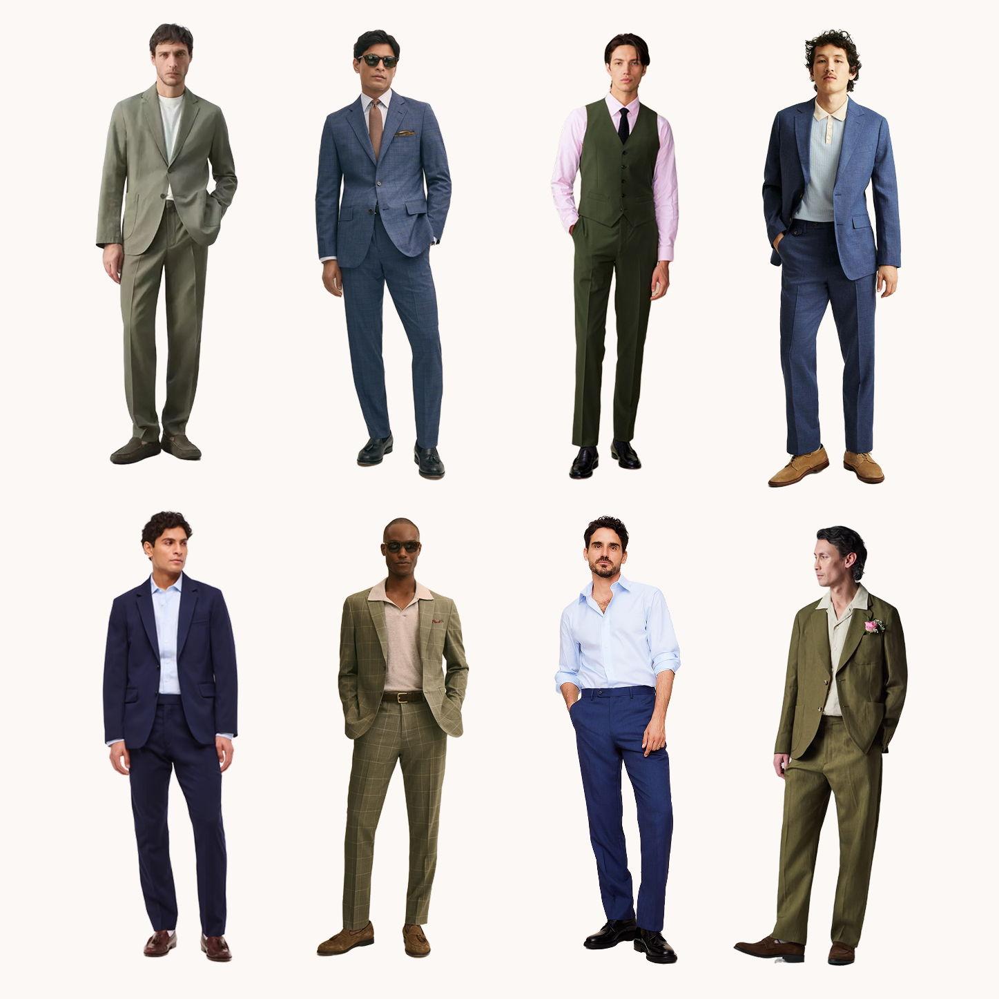 Suits and blazers in rich greens, blues, and earthy tones. Polished and garden-ready! | Trajes y sacos en verdes, azules y tonos tierra. ¡Elegantes y listos para el jardín!
