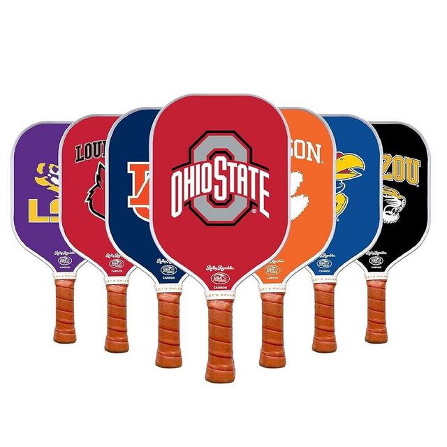 Rally Republic Officially Licensed Collegiate Pickleball Paddle - USA Pickleball Association Approved Racket - Lightweight Honeycomb Core, Carbon Fiber Exterior, Premium Leather Grip for Comfort