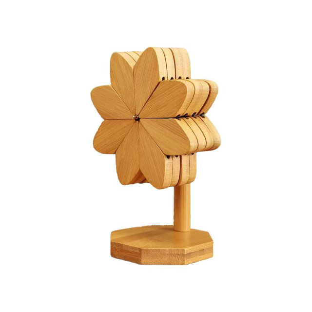 Wooden Trivets for Hot Dishes,Windmill Shape Trivet Set,4 Wooden Trivets Stand for Hot Dishes、Pot、Bowl、Teapot、Hot Pot Holders (Burlywood Color)