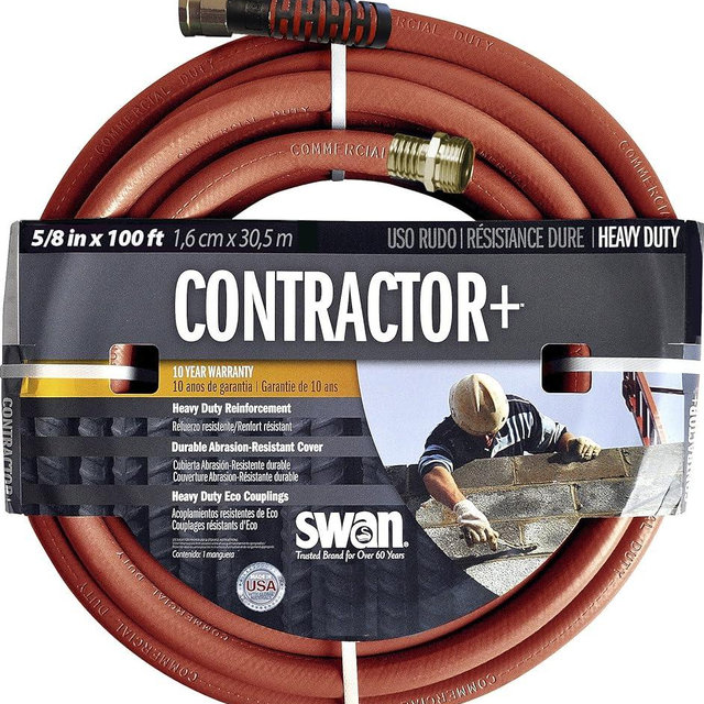 Swan Products SNCG58100 CONTRACTOR+ Commercial Duty Clay Water Hose with Crush Proof Couplings 100' x 5/8", Red
