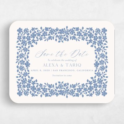 Blue Rounded Wedding Save the Date - Tiglio Landscape