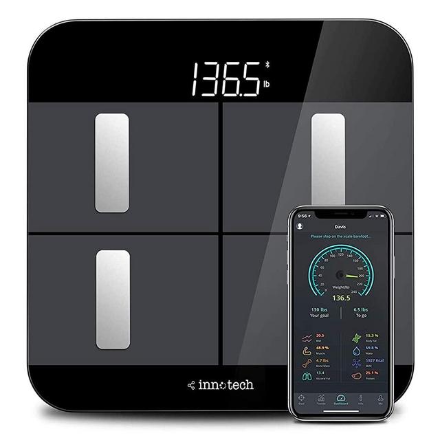 Innotech Body Fat Scale Smart Bluetooth Digital Bathroom Scales for Weight and Body Composition BMI Analyzer with Free APP, Works with Fitbit, Apple Health & Google Fit