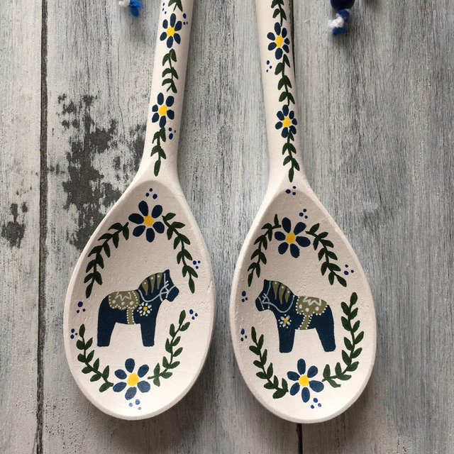 Swedish Spoons, Swedish Decor, Wooden Spoons, Dala Horse, Swedish Gifts, Scandinavian Decor, Swedish Kitchen, HANDMADE BY ME