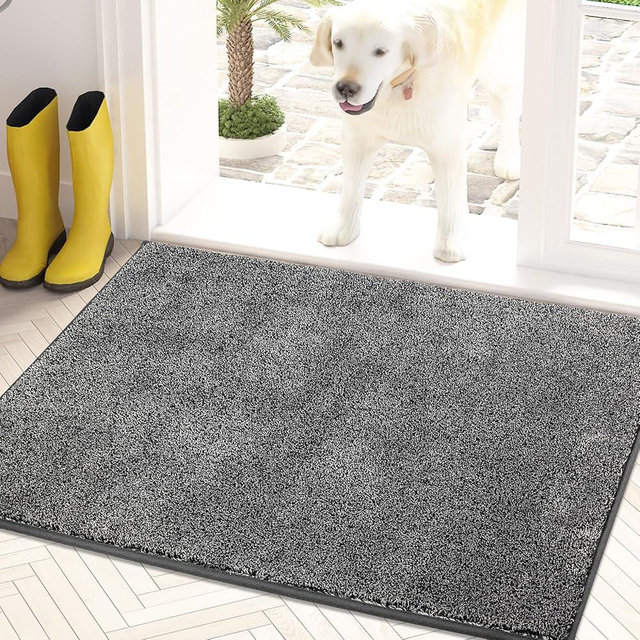 PURRUGS Dirt Trapper Door Mat 24" x 35.5", Non-Slip Machine Washable Entry Rug, Shoe Scraper, Dog Door Mat, Super Absorbent Welcome Mat for Front & Back Door, Muddy Shoes & Paws, Light Grey-Dark Grey