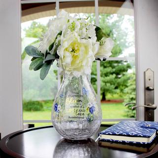 Crackle Glass Memorial Flower Vase with Sympathy Verse