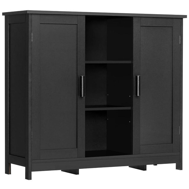 Iwell Storage Cabinet with 2 Doors and 4 Storage Shelves, Bathroom Cabinet, Cupboard for Living Room, Home Office, Entryway, Black
