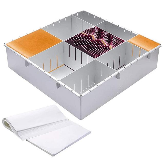 12" Adjustable Cake Mold, Baking Pan, Cake Tin, Square Aluminum Mousse Mold, Multi-Function DIY Cake Baking Mold. Include 20 Pieces Parchment Paper.
