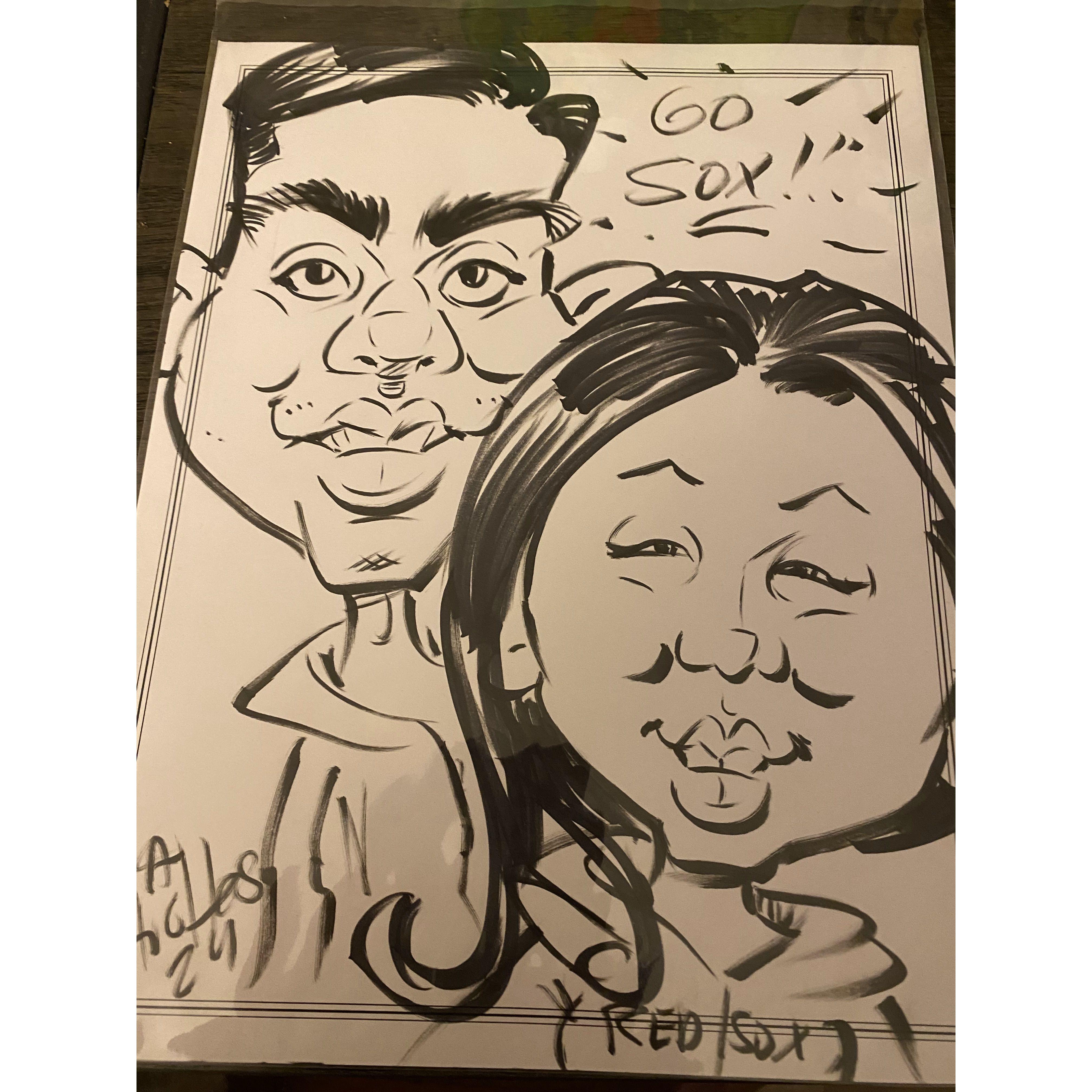 Our caricature at Friends and Family Day, at Fenway Park