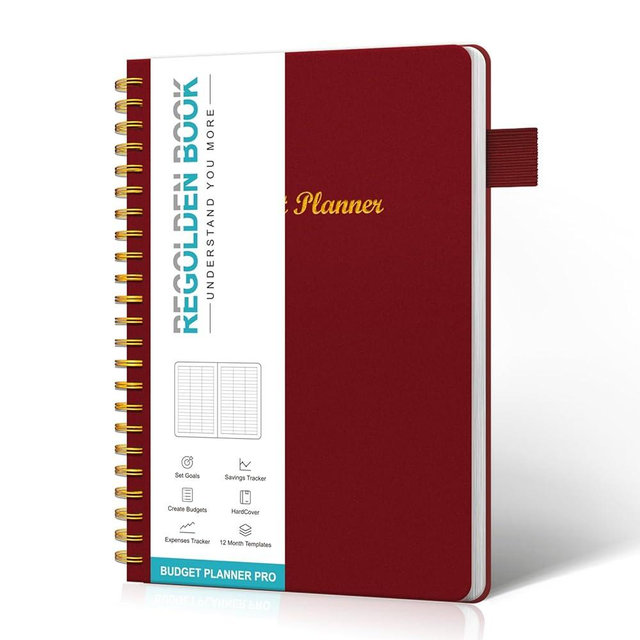 Regolden-Book Budget Planner - Undated Monthly Budget Book with Pockets, Expense Tracker Notebook Hardcover, Financial Planner to Manage Your Money Effectively,12 Months, A5,Burgundy (6''x8.5'')