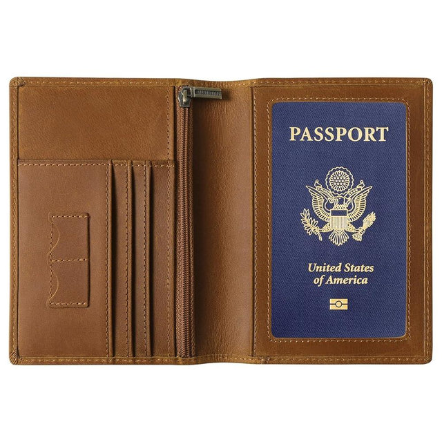 Ringsun Leather Passport Cover for Men Women, RFID Passport Wallet Case Travel Passport Holder for Family