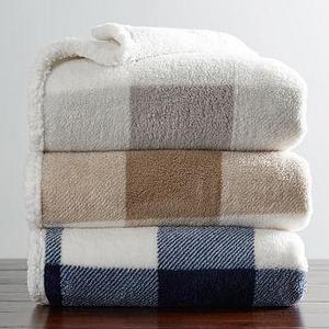 Buffalo Check Sherpa Back Throw- Navy