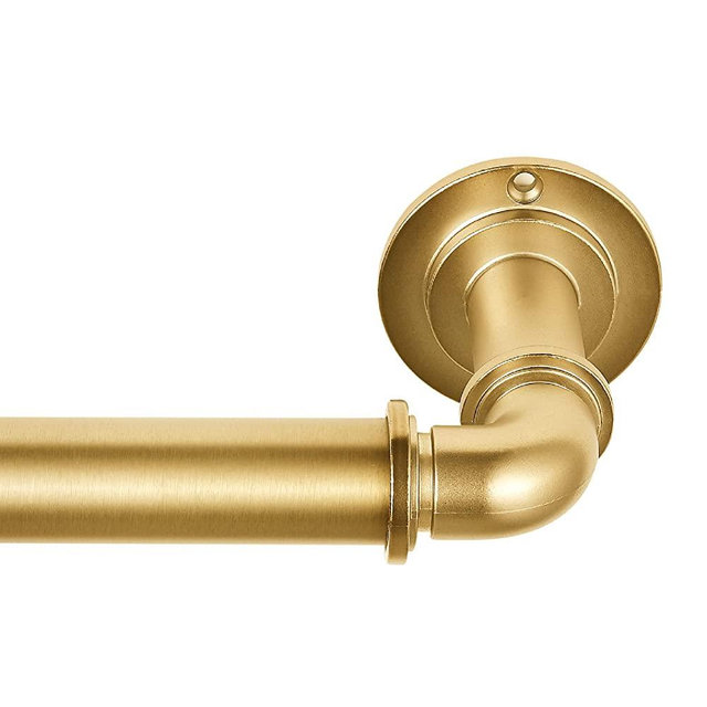 MODE Industrial Room Darkening Collection 1 1/8" Diameter Industrial Curtain Rod Set with Steel Wall Mounted Adjustable Curtain Rod, Blocks Light, Fits 36” to 72” Windows, Brushed Gold