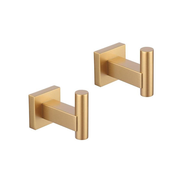 GERZWY Wall Mounted Towel Hook Heavy Duty Robe Coat Hook Luxury Hooks for Bathroom 2 Pack Gold Stainless Steel DG1407-BE
