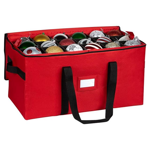 Christmas Ornament Storage Container - Box Stores Up to 54 - 4" Ornaments – With 3 Individual Trays -Heavy Duty 600D Tear Resistant Material, Zippered, Adjustable Dividers, Large Organizer Bin to Protect and Store Holiday Décor