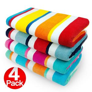 Ben Kaufman Sales - KAUFMAN - 100% Cotton Multicolor Joey Cabana Stripe Beach & Pool Towel 4-Pack - 32in x 62in