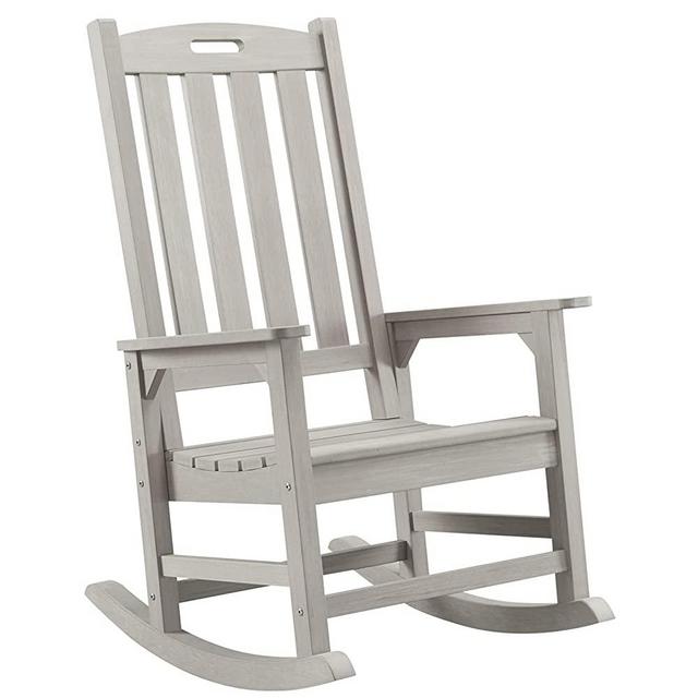Psilvam Patio Rocking Chair, Poly Lumber Porch Rocker with High Back, 350Lbs Support Rocking Chairs for Both Outdoor and Indoor, Poly Rocker Chair Looks Like Real Wood (Gray)
