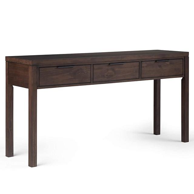 SIMPLIHOME Hollander SOLID WOOD 60 inch Wide Contemporary Modern Wide Console Sofa Entryway Table in Warm Walnut Brown with Storage, 3 Drawers , for the Living Room, Entryway and Bedroom