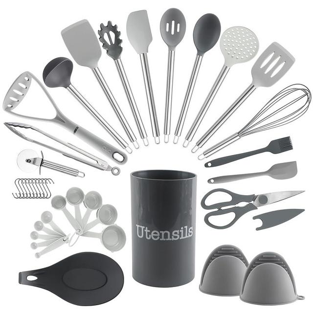 COOK WITH COLOR Silicone Cooking Utensils, 38 Pc Kitchen Utensil Set, Easy to Clean Silicone Kitchen Utensils, Cooking Utensils for Nonstick Cookware, Kitchen Gadgets Set