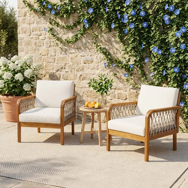 Christopher Knight Home Dahyun Modern Outdoor Acacia Wood Club Chair with Handwoven Rope , Teak/Oatmeal