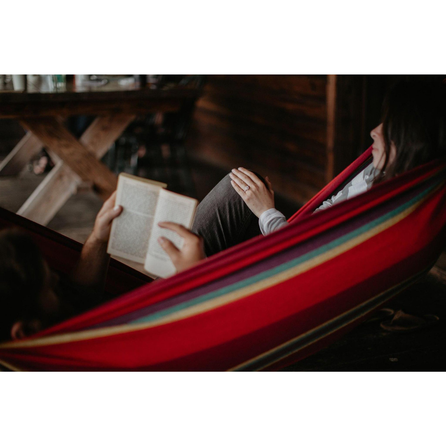 Lazing around in a hammock on rainbow post-engagement (as it turns out, I couldn't find it in me to do my usual amount of reading due to the distracting events!)

Photo Credit: May Iosotaluno