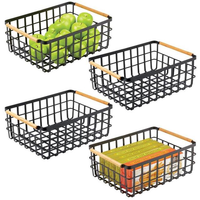 mDesign Set of 4 Wire Storage Basket — Practical Wire Basket for Storing Items in the Home — Metal Basket for Kitchen, Bedroom, Bathroom and More — Matte Black