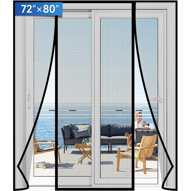 LONGEAS Magnetic Screen Door Upgraded PET Mesh Stronger Than Fiberglass and Polyester,Hands Free,Keeps Bugs Out,Pet & Kid Friendly,Suitable for Sliding Door,Large Patio Door and French Door-72''x80''