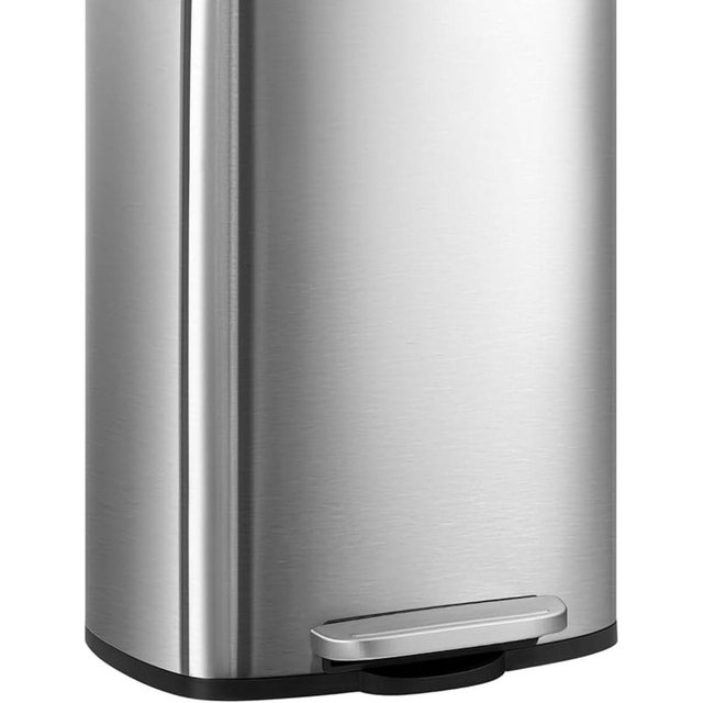 SONGMICS 13 Gallon (50 L) Trash Can, Stainless Steel Kitchen Garbage Can, Recycling or Waste Bin, Soft Close, Step-On Pedal, Removable Inner Bucket, Silver ULTB050E01