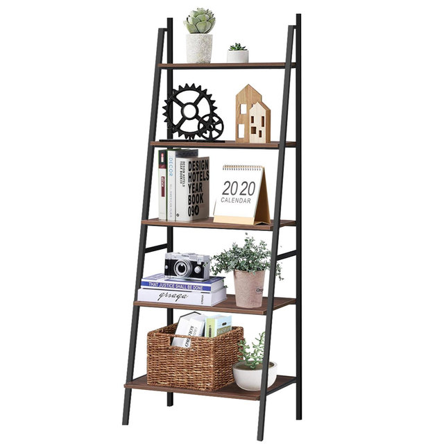 Costway 5-Tier Ladder Storage Shelf Industrial Leaning Bookcase Flower Rack Display Stand