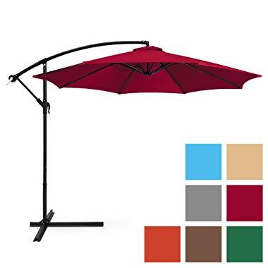 Best Choice Products 10ft Offset Hanging Market Patio Umbrella w/ Easy Tilt Adjustment, Polyester Shade, 8 Ribs for Backyard, Poolside, Lawn and Garden - Burgundy