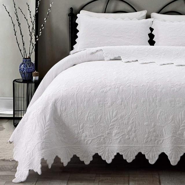 Brandream White Quilts Set King Size Coverlet Set Luxury Farmhouse Bedding Set 100% Cotton Quilted Bedspreads 3-Piece