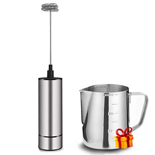 Milk Frother Handheld Electric, Coffee Frother for Milk Foaming, Latte/Cappuccino Frother Mini Frappe Mixer for Drink, Hot Chocolate, Stainless Steel Silver